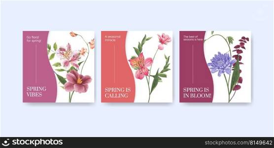 Advertise template with spring bright concept design watercolor illustration 