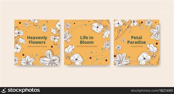 Advertise template with spring line art concept design watercolor illustration