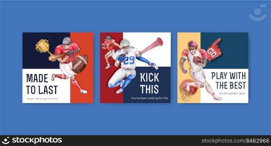 Advertise template with super bowl sport concept design for marketing watercolor vector illustration. 