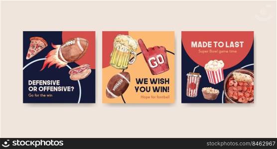 Advertise template with super bowl sport concept design for marketing watercolor vector illustration.
