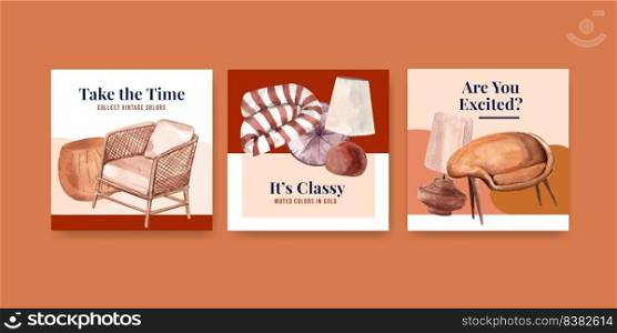 Advertise template with terracotta decor concept design for marketing watercolor vector illustration 