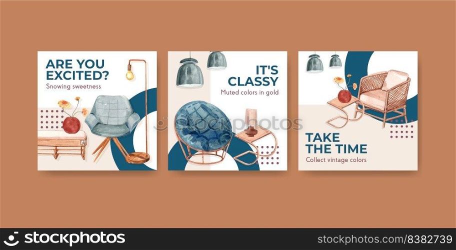Advertise template with terracotta decor concept design for marketing watercolor vector illustration
