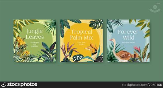Advertise template with tropical contemporary concept design for marketing watercolor vector illustration