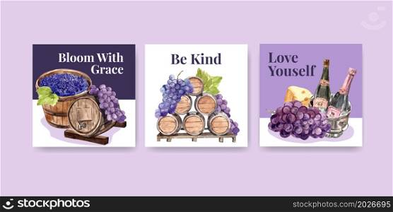 Advertise template with wine farm concept design for marketing watercolor vector illustration.