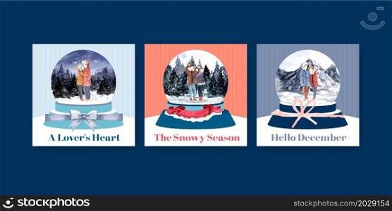 Advertise template with winter love concept design for brochure and marketing watercolor vector illustration