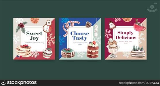 Advertise template with winter sweets concept design for marketing watercolor vector illustration