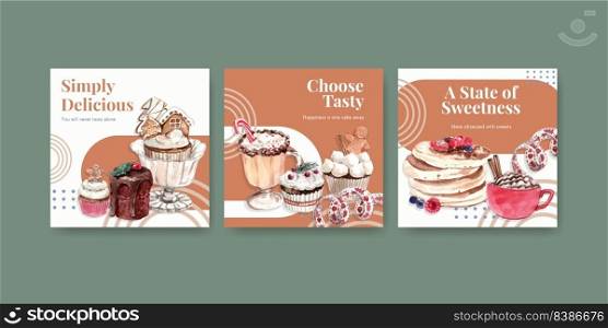 Advertise template with winter sweets concept design for marketing watercolor vector illustration 