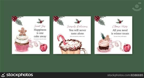 Advertise template with winter sweets concept design for marketing watercolor vector illustration
