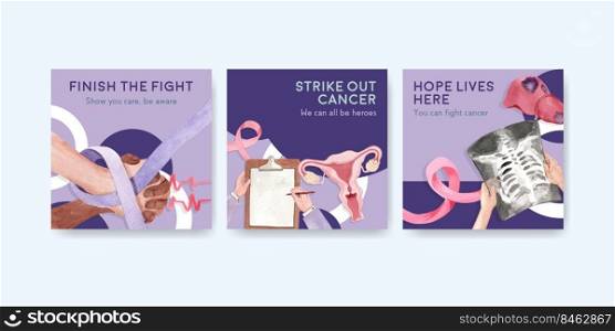 Advertise template with world cancer day concept design for marketing watercolor vector illustration. 