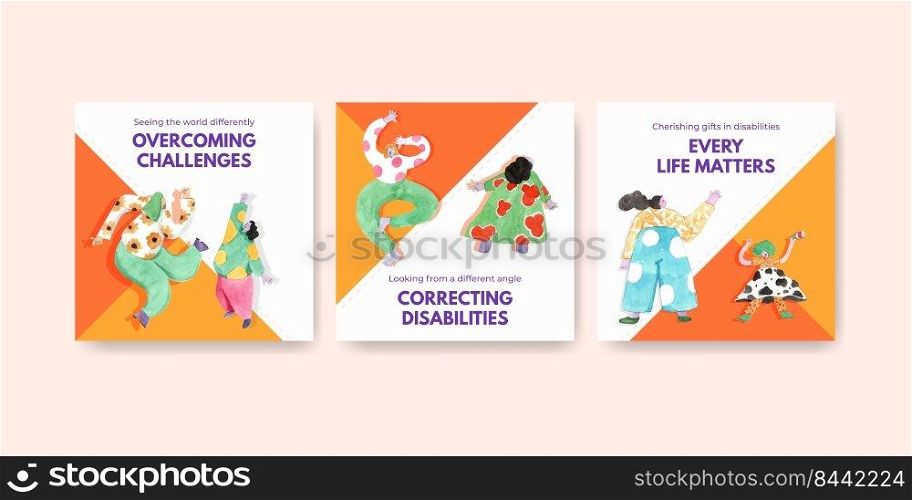 Advertise template with world down syndrome day concept design for marketing watercolor illustration 