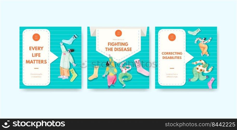 Advertise template with world down syndrome day concept design for marketing watercolor illustration 