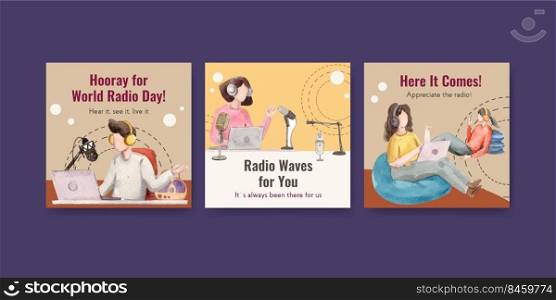 Advertise template with world radio day concept design for marketing and business watercolor vector illustration 