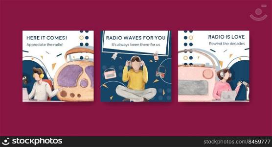 Advertise template with world radio day concept design for marketing and business watercolor vector illustration 