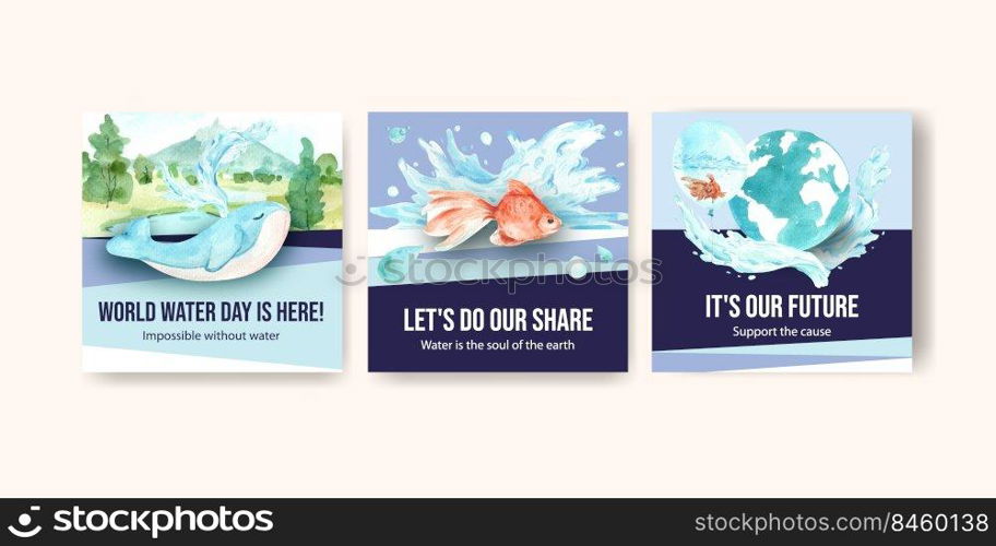 Advertise template with world water day concept design for business and marketing watercolor vector illustration
