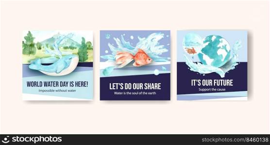 Advertise template with world water day concept design for business and marketing watercolor vector illustration

