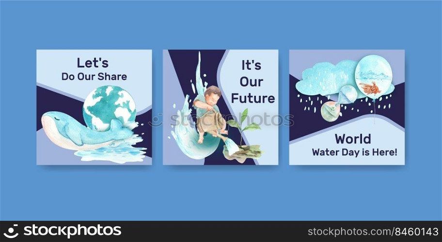Advertise template with world water day concept design for business and marketing watercolor vector illustration 