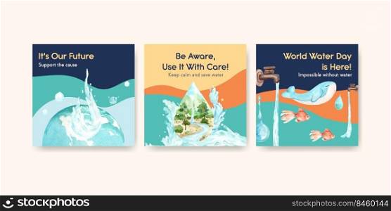 Advertise template with world water day concept design for business and marketing watercolor vector illustration 