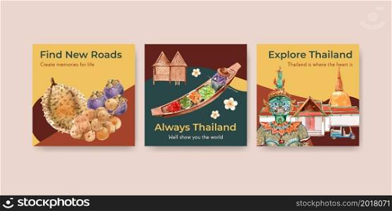 Advertise with Thailand travel concept design for marketing and business watercolor vector illustration