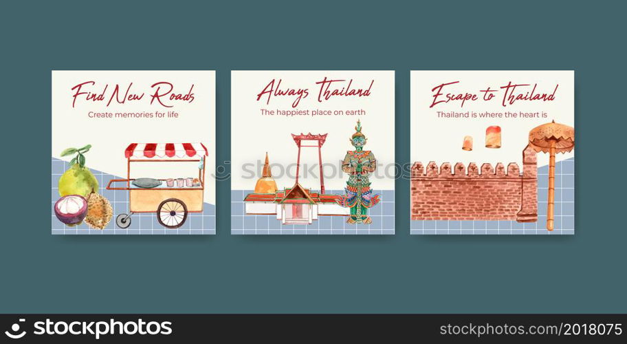 Advertise with Thailand travel concept design for marketing and business watercolor vector illustration