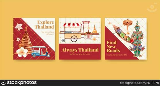Advertise with Thailand travel concept design for marketing and business watercolor vector illustration
