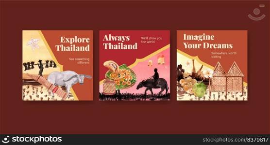 Advertise with Thailand travel concept design for marketing and business watercolor vector illustration 