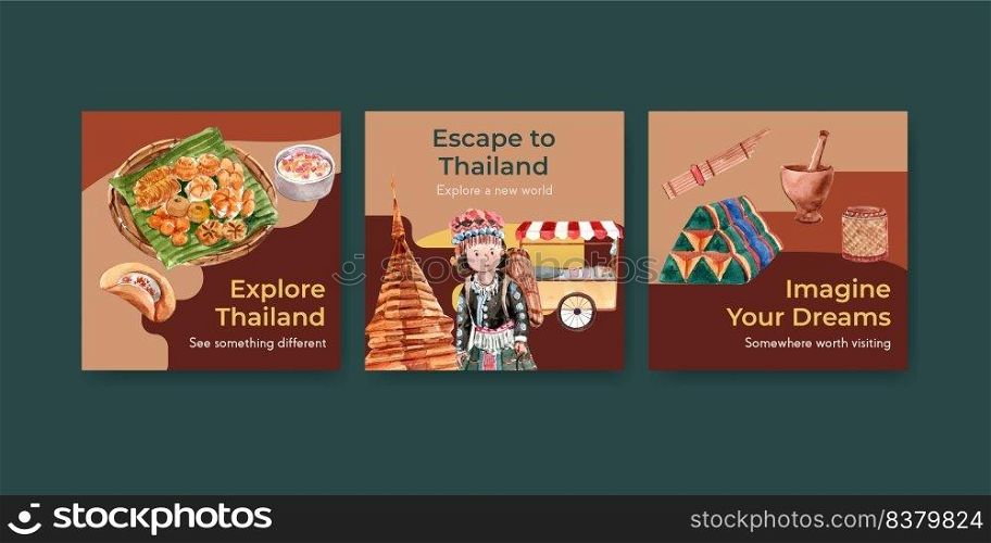 Advertise with Thailand travel concept design for marketing and business watercolor vector illustration 
