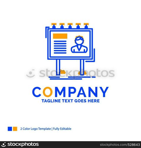 advertisement, advertising, billboard, poster, board Blue Yellow Business Logo template. Creative Design Template Place for Tagline.