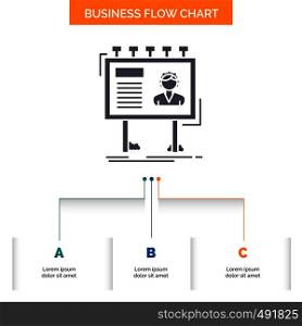 advertisement, advertising, billboard, poster, board Business Flow Chart Design with 3 Steps. Glyph Icon For Presentation Background Template Place for text.. Vector EPS10 Abstract Template background