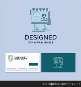 advertisement, advertising, billboard, poster, board Business Logo Line Icon Symbol for your business. Turquoise Business Cards with Brand logo template. Vector EPS10 Abstract Template background