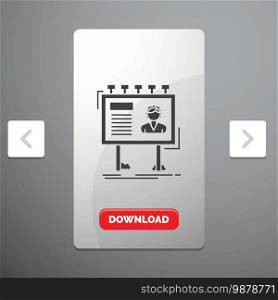 advertisement, advertising, billboard, poster, board Glyph Icon in Carousal Pagination Slider Design   Red Download Button. Vector EPS10 Abstract Template background