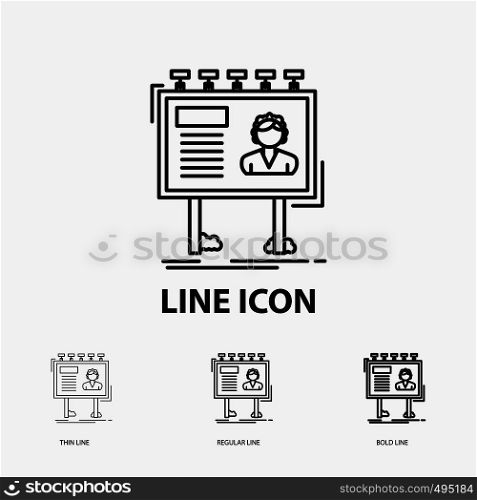 advertisement, advertising, billboard, poster, board Icon in Thin, Regular and Bold Line Style. Vector illustration. Vector EPS10 Abstract Template background