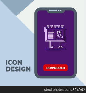 advertisement, advertising, billboard, poster, board Line Icon in Mobile for Download Page. Vector EPS10 Abstract Template background