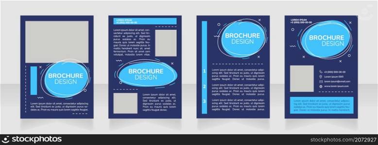 Advertisement dark blue blank brochure layout design. Promotion service. Vertical poster template set with empty copy space for text. Premade corporate reports collection. Editable flyer paper pages. Advertisement dark blue blank brochure layout design