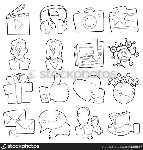 Advertisement icons set. Outline cartoon illustration of 16 advertisement vector icons for web. Advertisement icons set, outline cartoon style