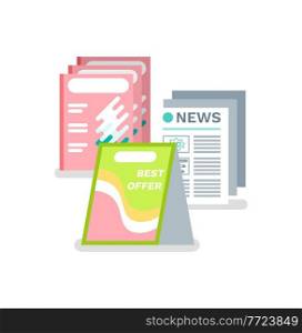 Advertisement in newspaper vector, isolated icon. Marketing and promotion in print mass media, advertise production of store, abstract design. Print Advertising, Newspaper and Magazine Journal