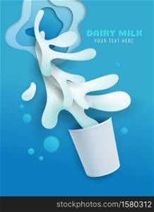 Advertisement of fresh dairy milk products On the design with paper cutting techniques, vector illustration and design.