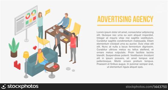 Advertising agency concept banner. Isometric illustration of advertising agency vector concept banner for web design. Advertising agency concept banner, isometric style