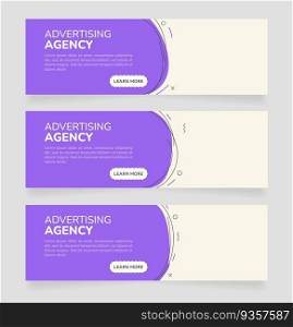 Advertising agency horizontal web banner design template. Vector flyer with text space. Advertising placard with customized copyspace. Promotional printable poster for advertising. Graphic layout. Advertising agency horizontal web banner design template