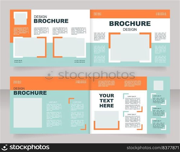 Advertising agency promotional bifold brochure template design. Half fold booklet mockup set with copy space for text. Editable 2 paper page leaflets. Arial Black, Regular fonts used. Advertising agency promotional bifold brochure template design