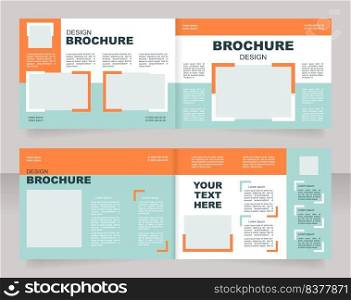 Advertising agency promotional bifold brochure template design. Half fold booklet mockup set with copy space for text. Editable 2 paper page leaflets. Arial Black, Regular fonts used. Advertising agency promotional bifold brochure template design