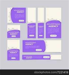 Advertising agency purple web banner design template. Vector flyer with text space. Advertising placard with customized copyspace. Promotional printable poster for advertising. Graphic layout. Advertising agency purple web banner design template