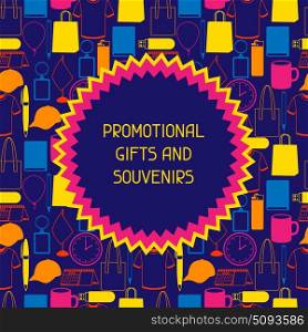 Advertising background with promotional gifts and souvenirs. Advertising background with promotional gifts and souvenirs.