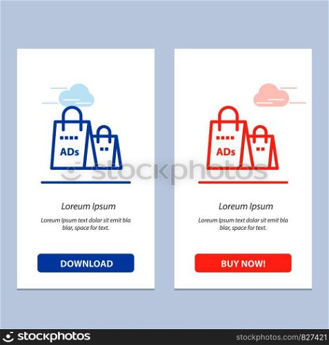 Advertising, Bag, Purse, Shopping Ad, Shopping Blue and Red Download and Buy Now web Widget Card Template