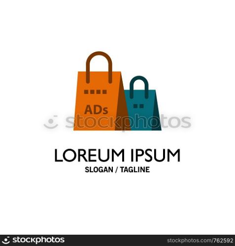 Advertising, Bag, Purse, Shopping Ad, Shopping Business Logo Template. Flat Color