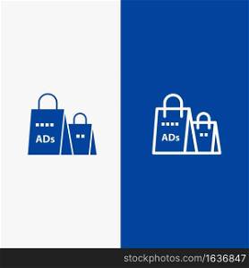 Advertising, Bag, Purse, Shopping Ad, Shopping Line and Glyph Solid icon Blue banner Line and Glyph Solid icon Blue banner