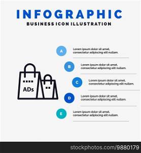 Advertising, Bag, Purse, Shopping Ad, Shopping Line icon with 5 steps presentation infographics Background