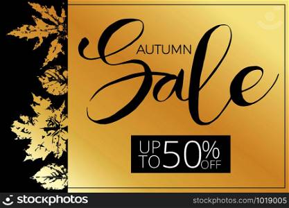 Advertising banner for autumn sales for posting on the site or shop window. Autumn resale, discounts up to 50 percent