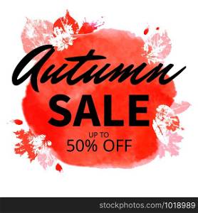 Advertising banner or poster autumn sale with bright autumn leaves in orange color, you can use it to advertise the store in print and on the website.Vector illustration with isolated objects. Advertising banner or poster autumn sale with bright autumn leaves in orange color, you can use it to advertise the store in print and on the website. Vector illustration with isolated objects