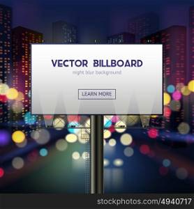 Advertising Billboard Template. Advertising billboard template with blank space for your text on night city blurred background vector illustration