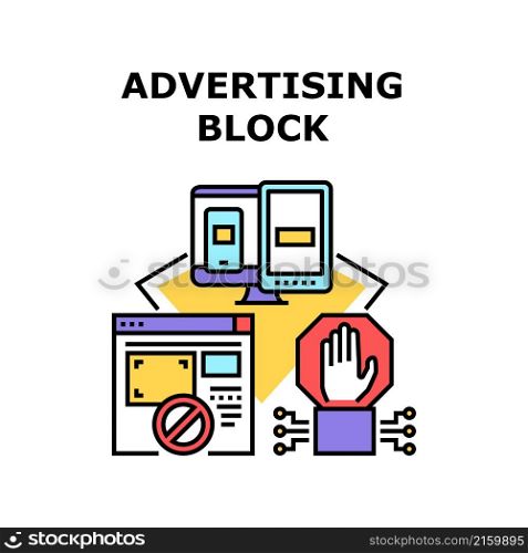 Advertising Block internet banner. Ad stop online. Skip concept. Web mobile remove. Forbidden blocker vector concept color illustration. Advertising Block icon vector illustration